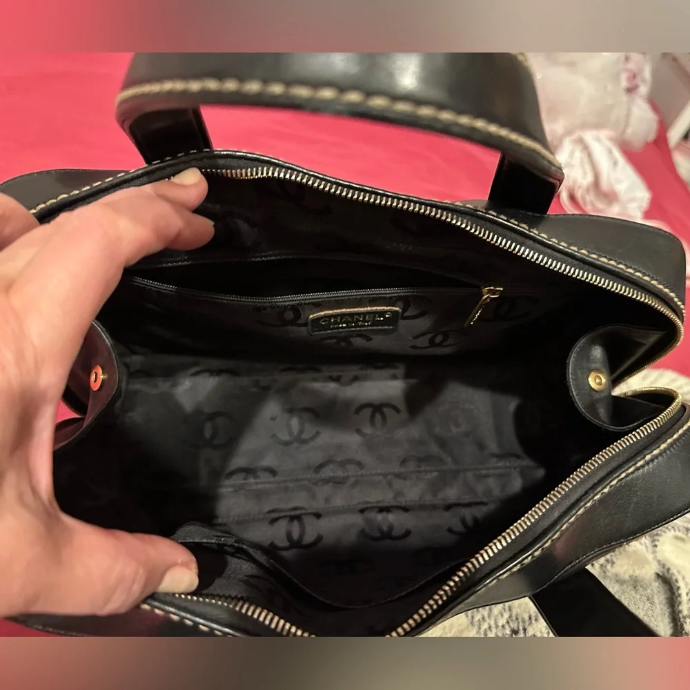 Chanel Vintage Black Quilted  Top Handle Bag